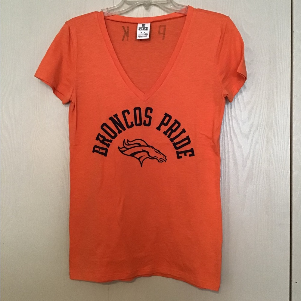 PINK Victoria's Secret Bright Orange Broncos Pride V-Neck Tee